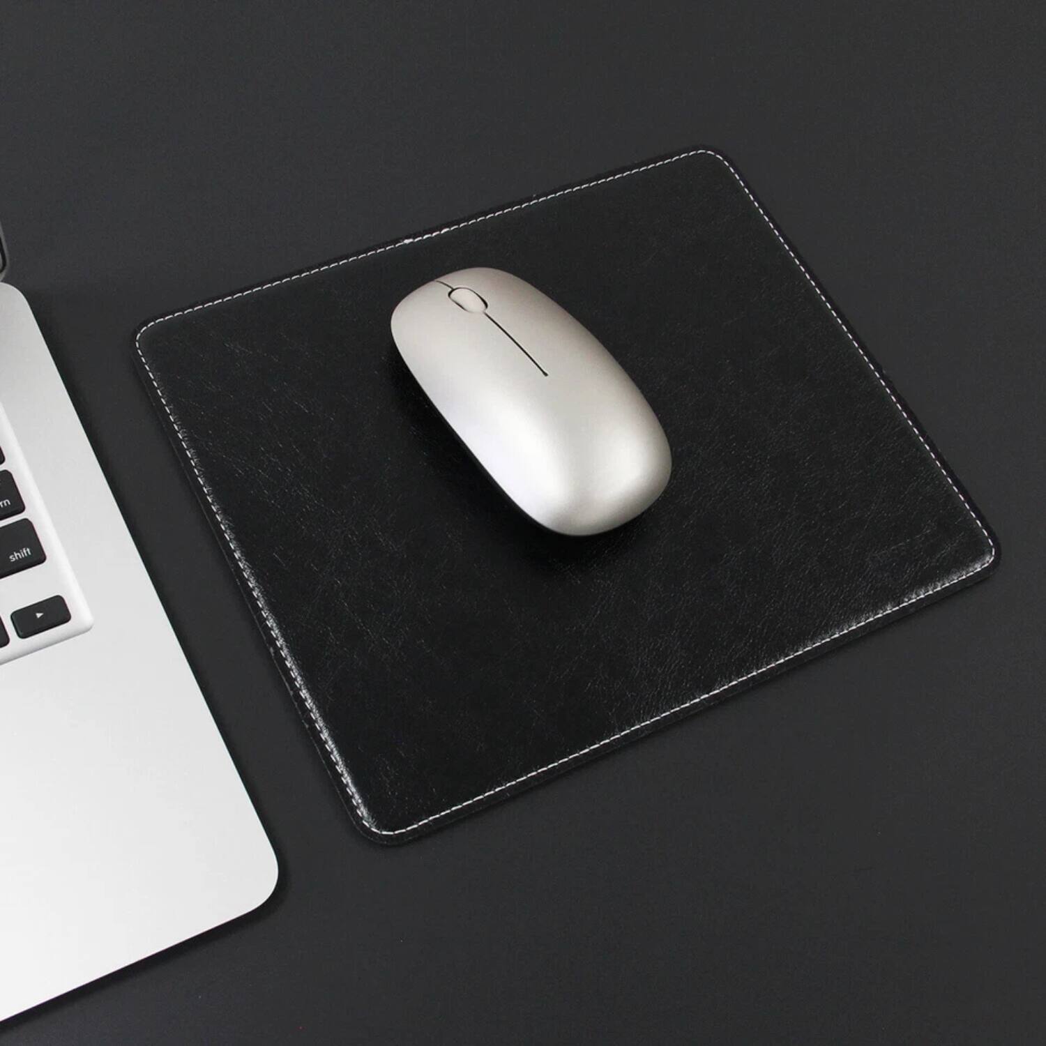 Alt View 1. Stock Preferred - Leather Mouse Pad with Stitched Edges & Non-Slip Base, Smooth Surface Gaming Pad – Black - Black.