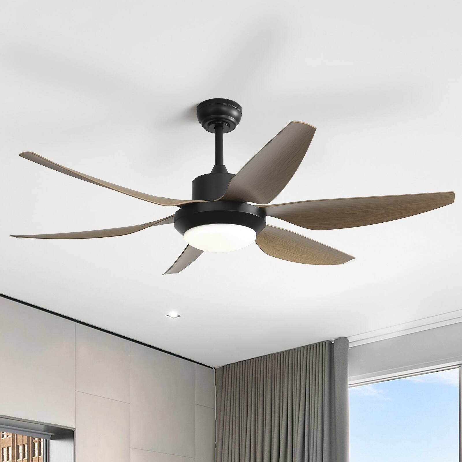 Sofucor - 54 Inch Ceiling Fans with Lights Remote Control 6 Blades Bedroom ABS Ceiling Fan Reversible DC Motor & Dimmable LED - Black Grey