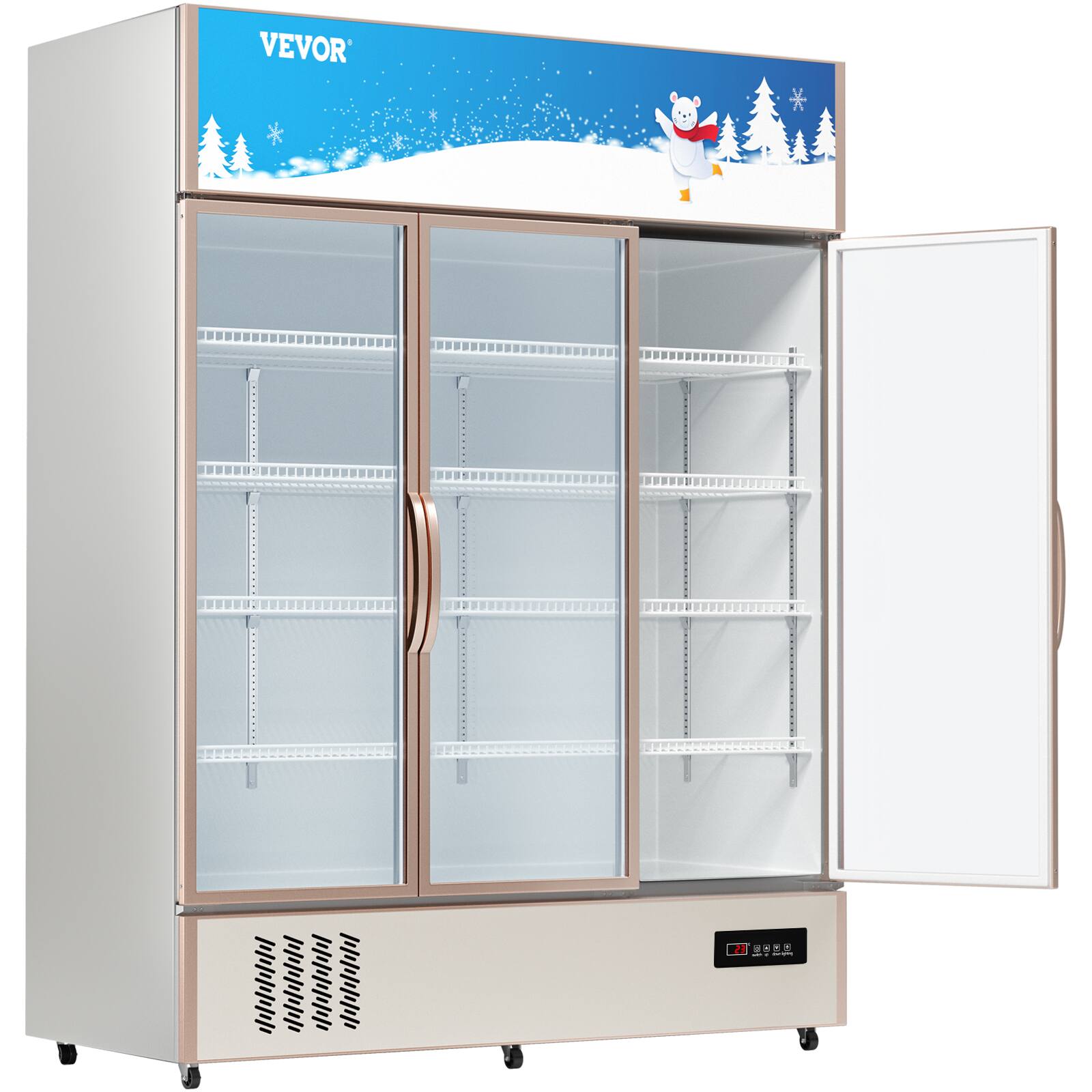 Alt View 5. VEVOR - Commercial Refrigerator,Display Fridge Upright Beverage Cooler, Glass Door with LED Light (35 cu.ft. Triple Swing Door) - Silver.