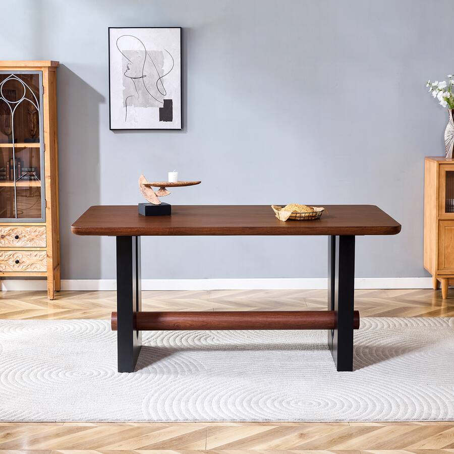 Color Integer Table Loheer Loheer 5.25x2.96x2.52 ft Walnut Black Dining Table Modern Two ...