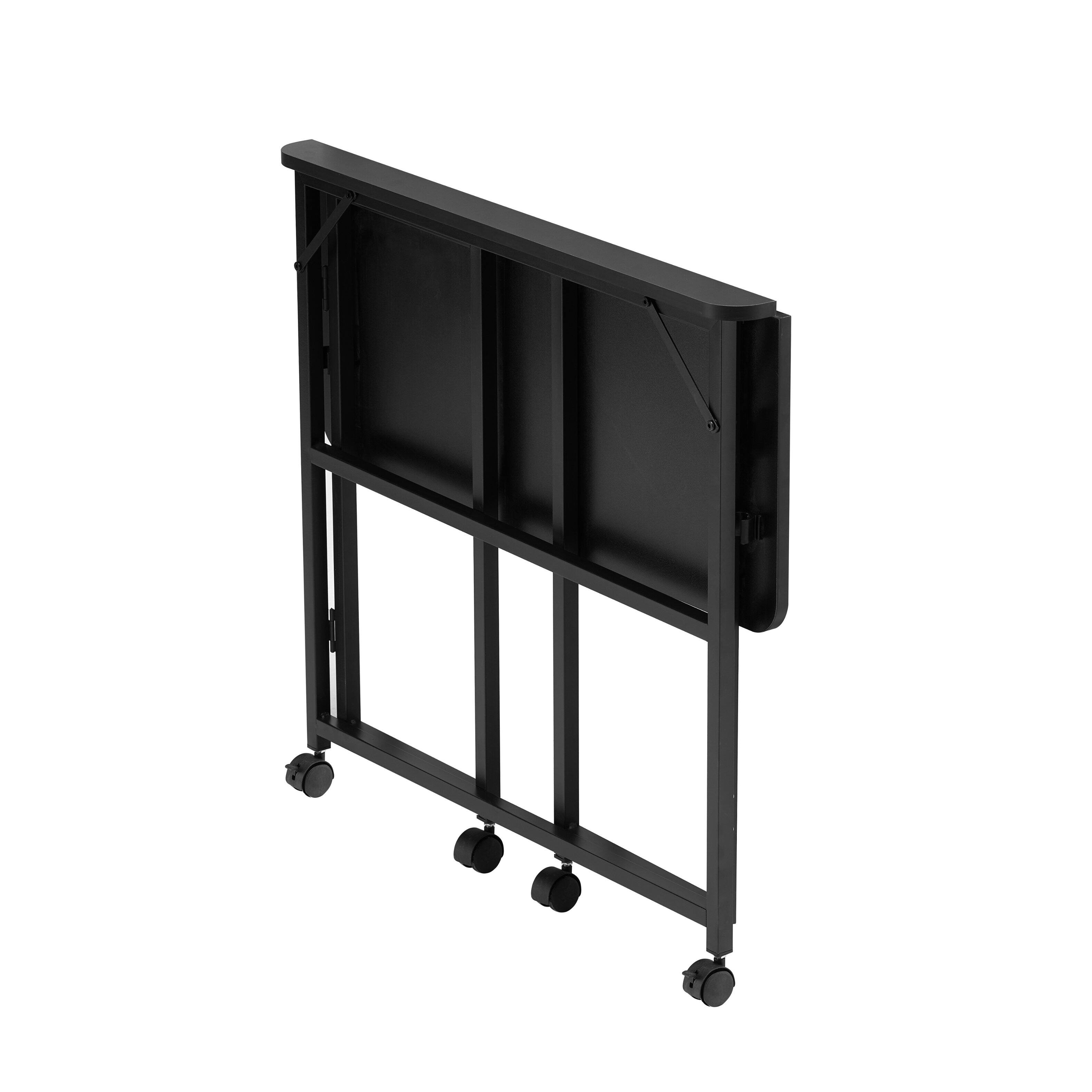 Alt View 3. PexFix - 39.3" Small Folding Desk, Space-Saving Computer Table with Wheels for Home Office & Bedroom - Black.