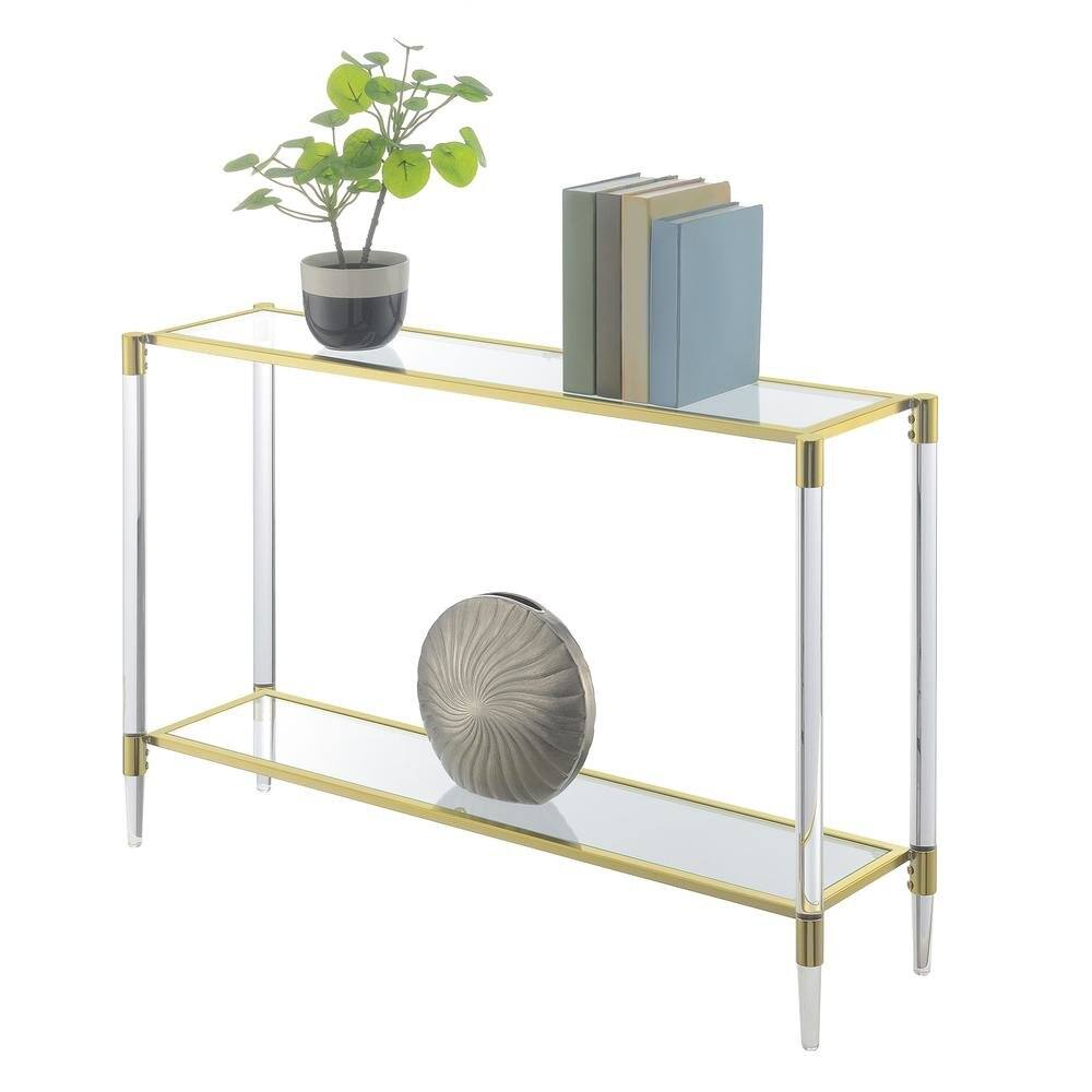 Left. FurniFact - Console Table with 2 Glass Tiers - Gold.