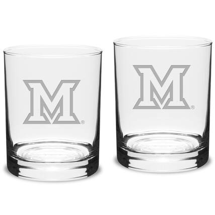 Front. Jardine - Miami University RedHawks 14oz. 2-Piece Classic Double Old-Fashioned Glass Set - Multicolor.