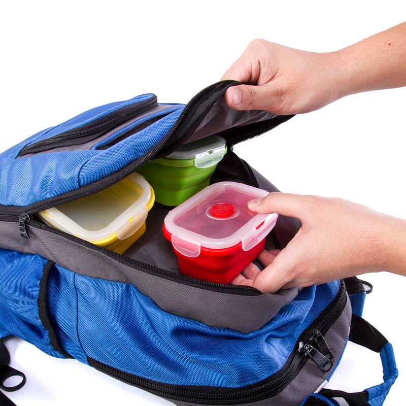 Alt View 2. Kitchen + Home - Thin Bins Collapsible Containers - Set of 2 XL Silicone Food Storage Containers - purple, orange.