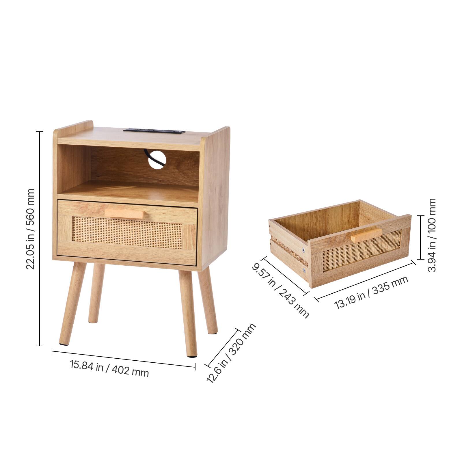 - Height: 560 mm / 22.05 in
- Width: 402 mm / 15.84 in
- Depth: 320 mm / 12.6 in
- Drawer Height: 9.57 in / 243 mm
- Drawer Width: 13.19 in / 335 mm
- Drawer Depth: 100 mm / 3.94 in
- Side Table Height: 1000 mm / 39.4 in
- Side Table Width: 13.19 in / 335 mm
- Side Table Depth: 320 mm / 12.6 in