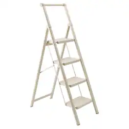 Topteng - 4-Step Foldable Ladder with Anti-Slip Pedals - Lightweight, 330lb Capacity, for Home & Office - White