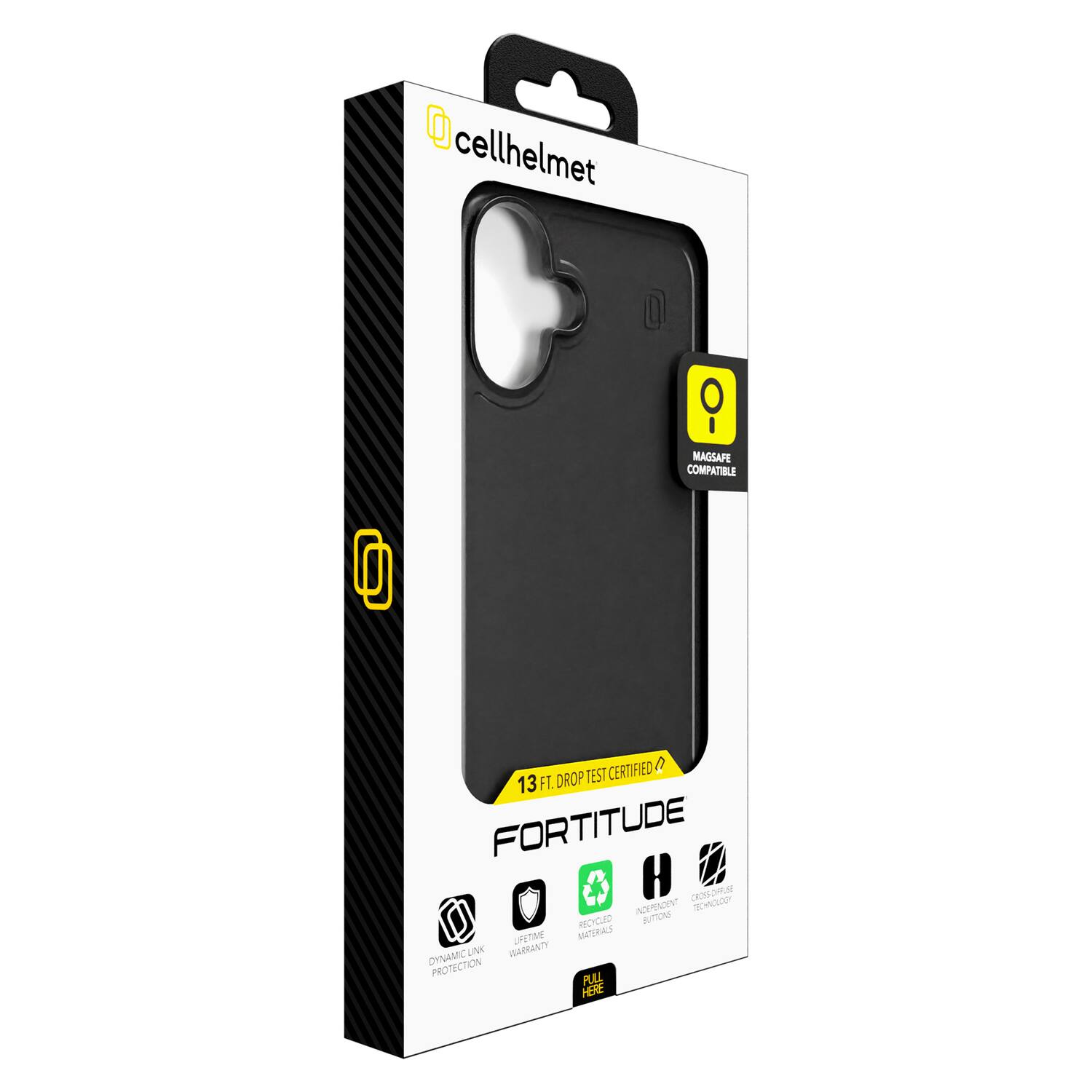 cellhelmet  
MAGSAFE COMPATIBLE  

13 FT. DROP TEST CERTIFIED  

FORTITUDE  

DYNAMIC LINK PROTECTION  
LIFETIME WARRANTY  
RECYCLED MATERIALS  
CROSS-OFFICE TECHNOLOGY  
PULL NECK  

H