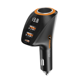 ToughTested - 100W Digital 4-Port Car Charger Splitter, 30W USB-C PD, Dual USB & 12V Socket Adapter