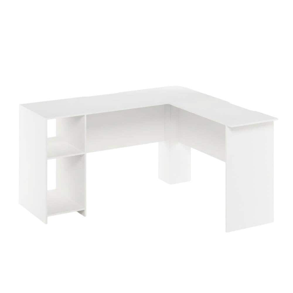 BisonOffice - L-Shaped Desk with Bookshelves for Home Office and Study Space - White