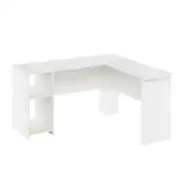 BisonOffice - L-Shaped Desk with Bookshelves for Home Office and Study Space - White