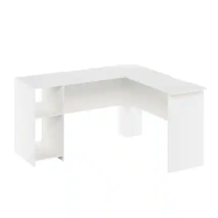 Front. BisonOffice - White L-Shaped Desk with Bookshelves for Home Office and Study Space - White.
