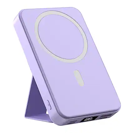 Front. Alpha Digital - 10,000mAh Portable Magnetic Wireless Charge Power Bank with Phone Stand - Purple.