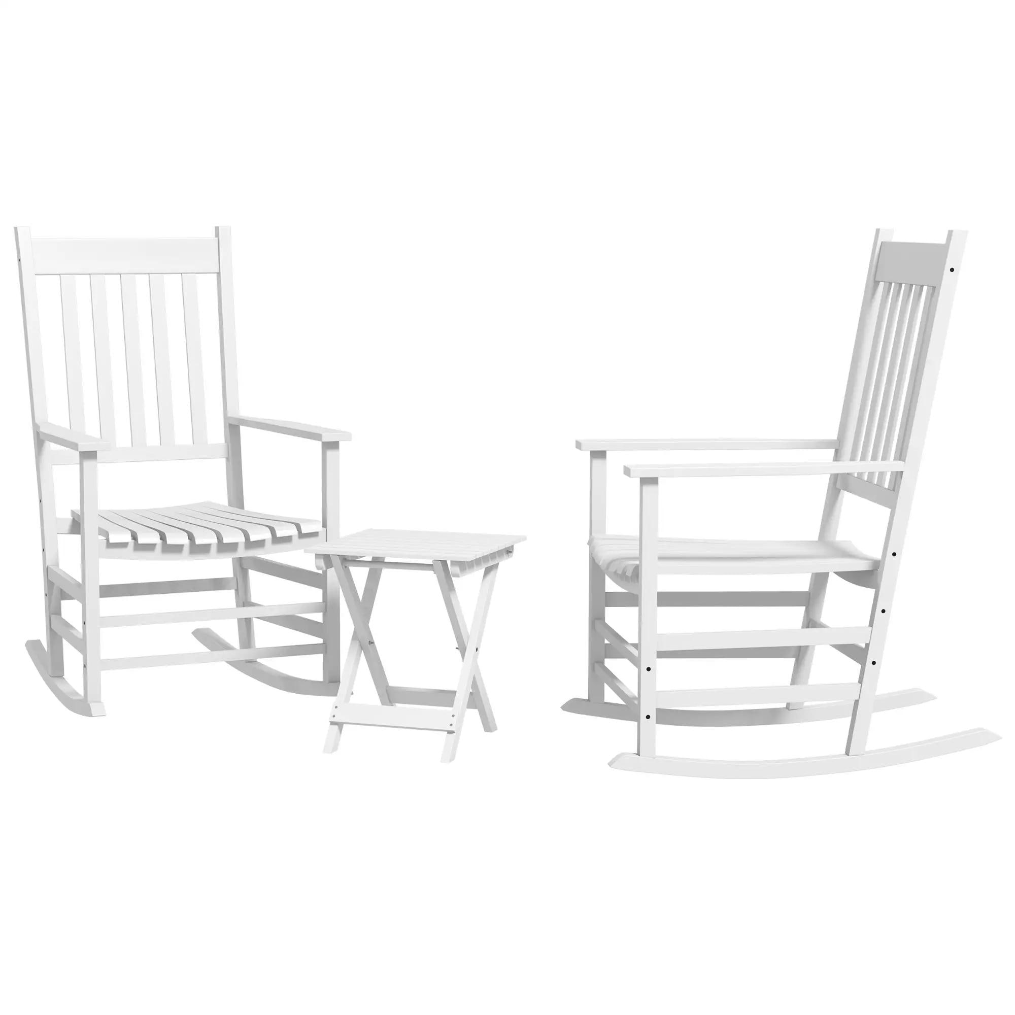 Angle. Resenkos - Resenkos 2-Piece Patio Rocking Chairs with Side Table, Smooth Armrests, High-Back, Garden-Friendly, White - White.