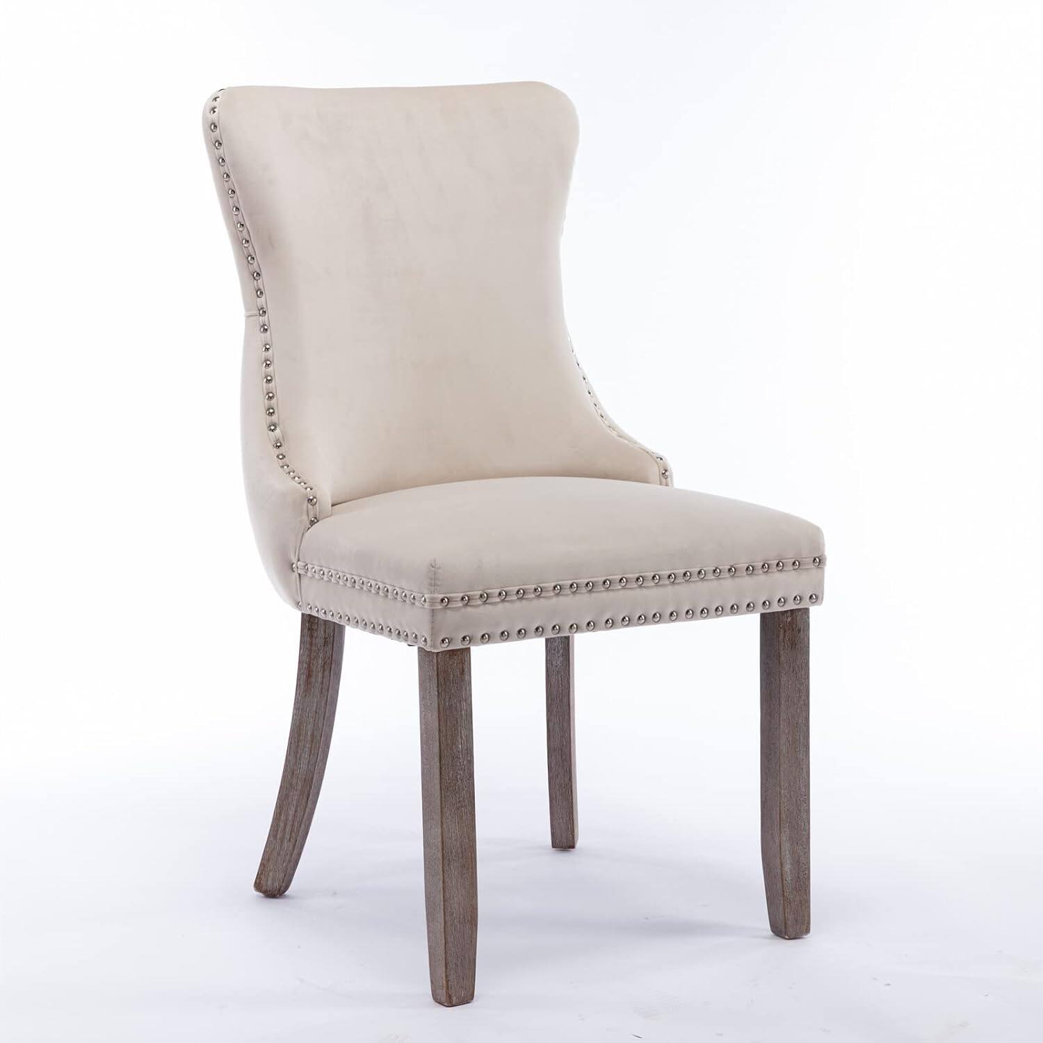 Alt View 4. Trinkets Crazed - Upholstered Wing-Back Dining Chair with Backstitching Nailhead Trim and Solid Wood Legs,Set of 2 - beige.