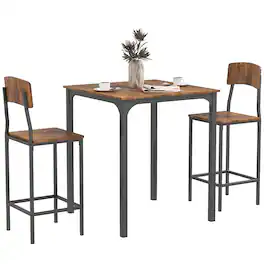 Homcom - Piece Pub Table and Chairs, Small Kitchen Table and Chairs, Square Dining Table with 2 Stools - Walnut and Black