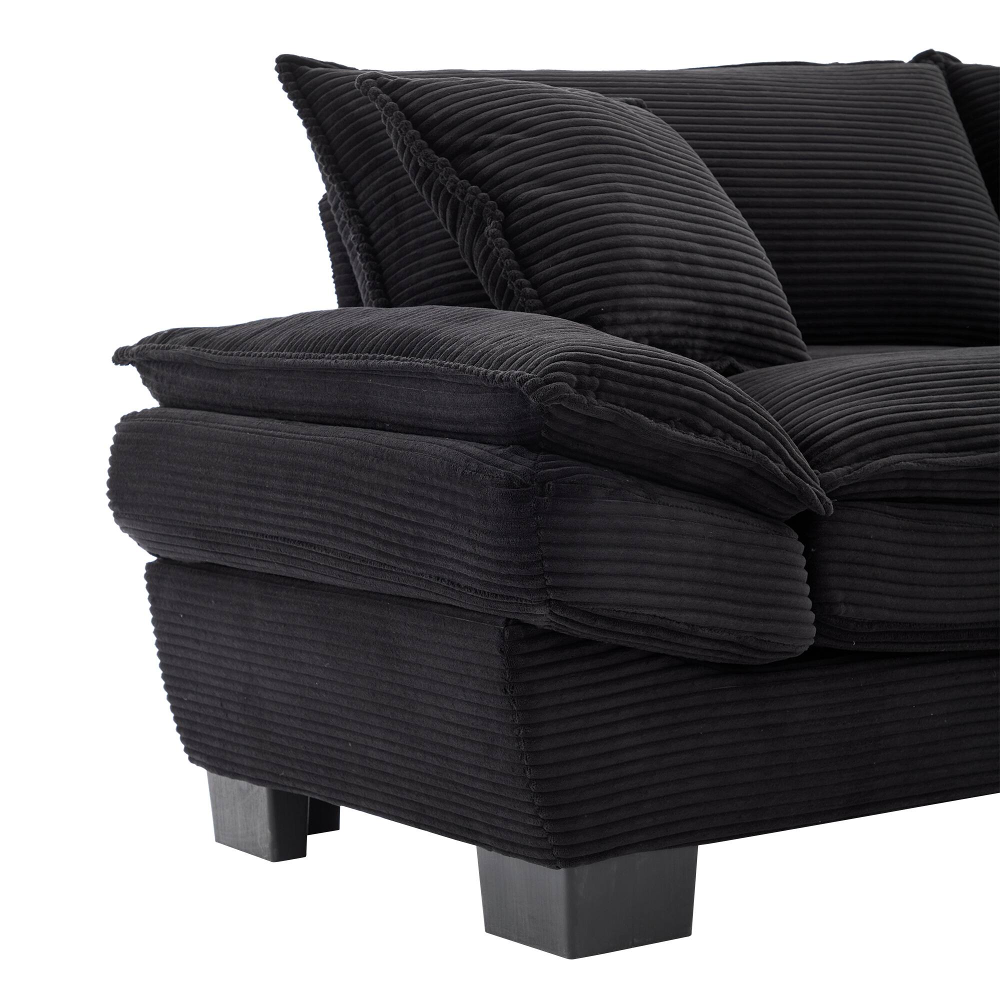 Alt View 4. Tiramisubest - Corduroy Couch Loveseat Sofa with Pillows,Comfy Upholstered Deep Seat Sofa for Bedroom,Living Room,Office-Black - Black.