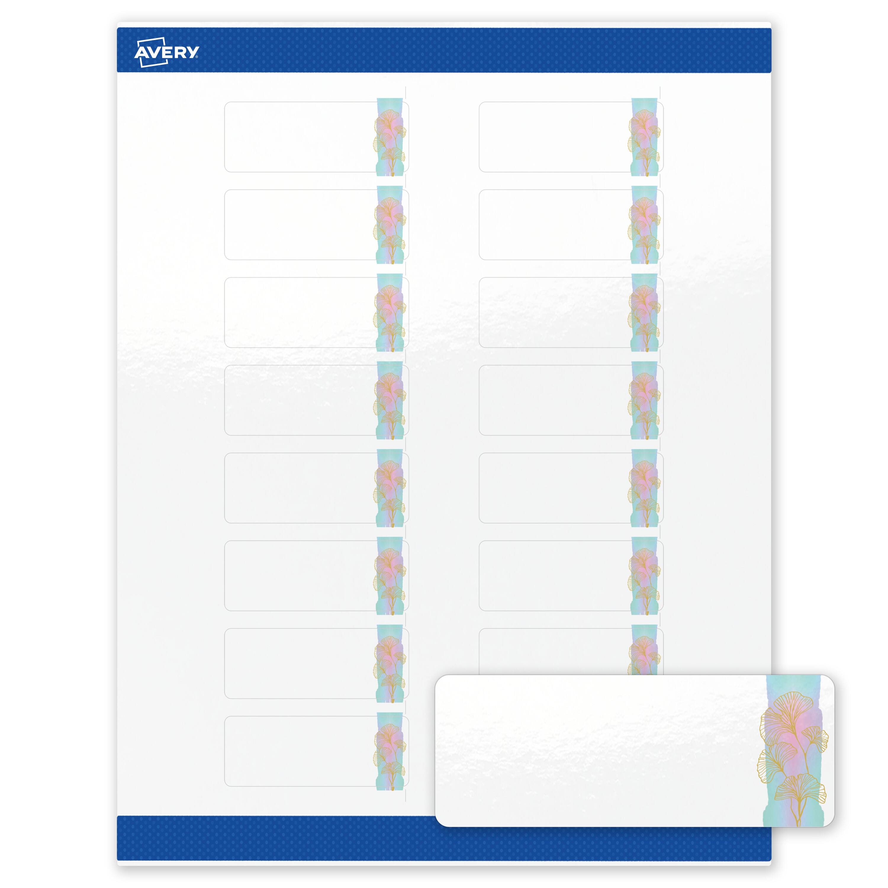 Front. Avery - Avery Rectangle Address Labels, Floral Design, 1" x 2-5/8", Glossy, Watercolors with Gold Ginkgo Leaves - White.