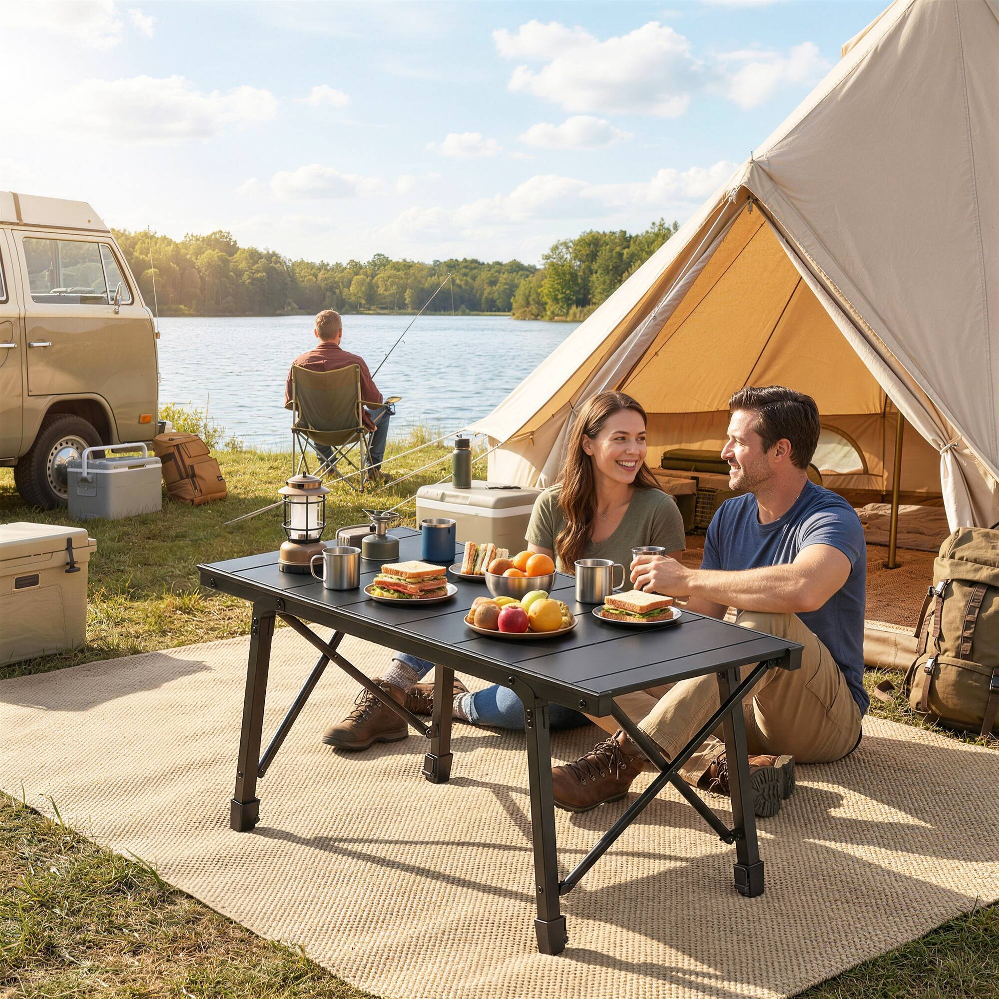 Alt View 7. Outsunny - Height Folding Picnic Table with Removable Plates - Black.