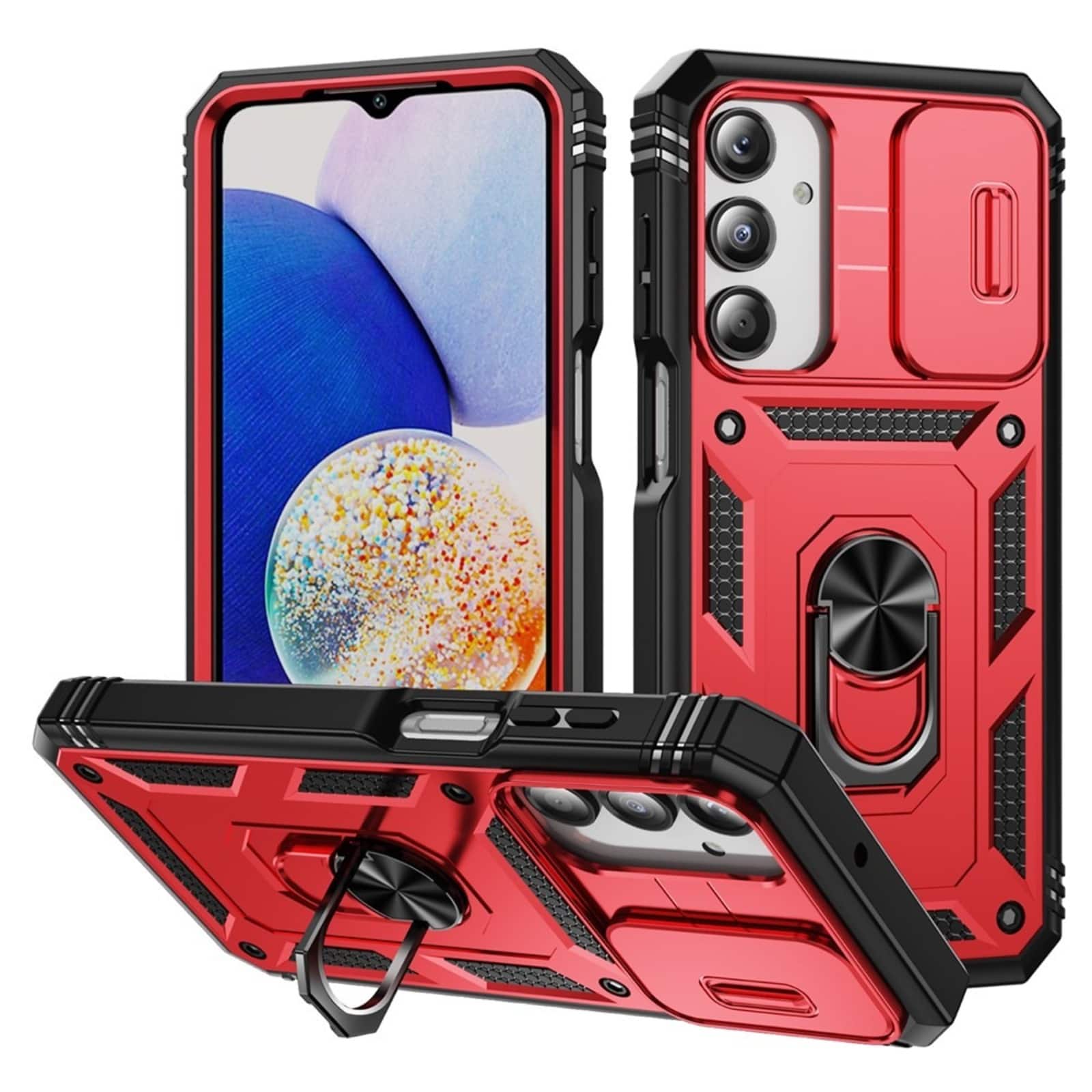 UUCOVER - For Samsung Galaxy A16 5G/4G Dual Layer Case with Slide Camera Cover Rotating Magnetic Ring Kickstand Protective Cover - Red+Black price history on PriceWatchPro