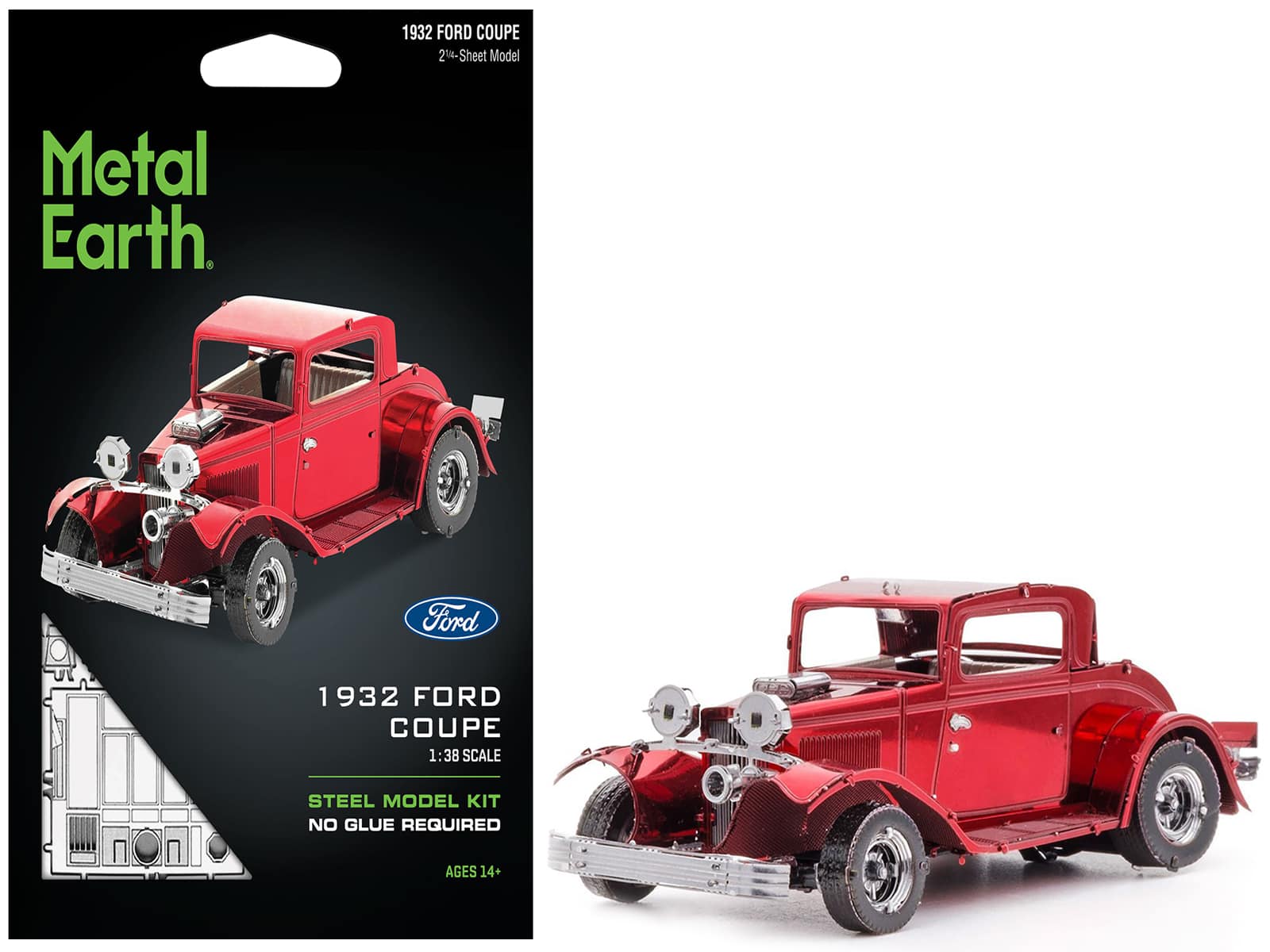 Model Kit 1932 Ford Coupe (Moderate Difficulty) Steel Model by Metal Earth - Red