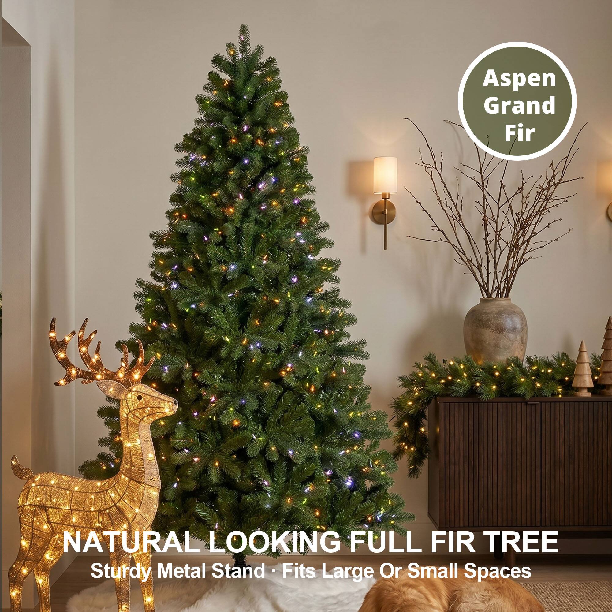 Aspen Grand Fir

NATURAL LOOKING FULL FIR TREE
Sturdy Metal Stand - Fits Large Or Small Spaces