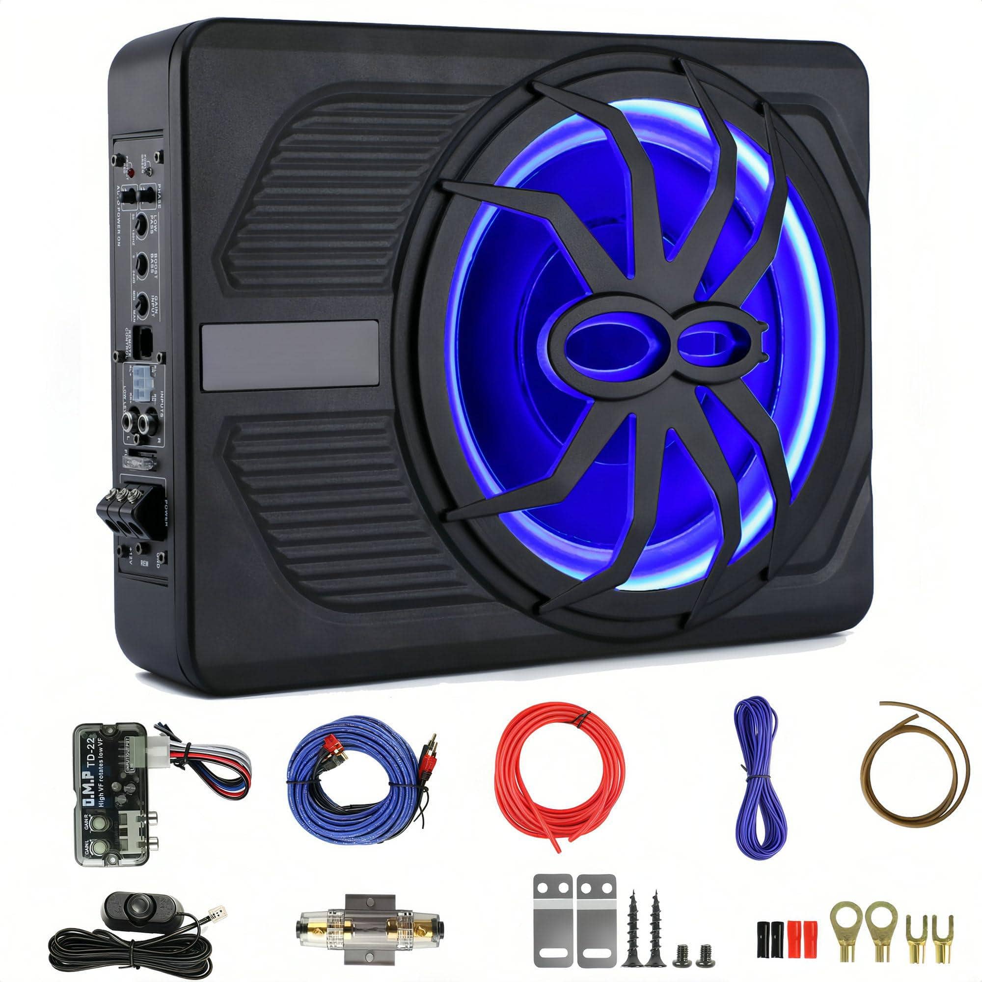 TECH SAFARI - Slim Under Seat Subwoofer Car With Built in Amplifier Compact Under seat And Amp Package For Enhanced Audio - Default