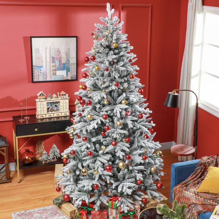Alt View 9. PULUZ - 8ft Artificial Flocked Christmas Tree with Snow Tips, Easy Assembly, Hinged Xmas Tree for Home Office Holiday - Green.