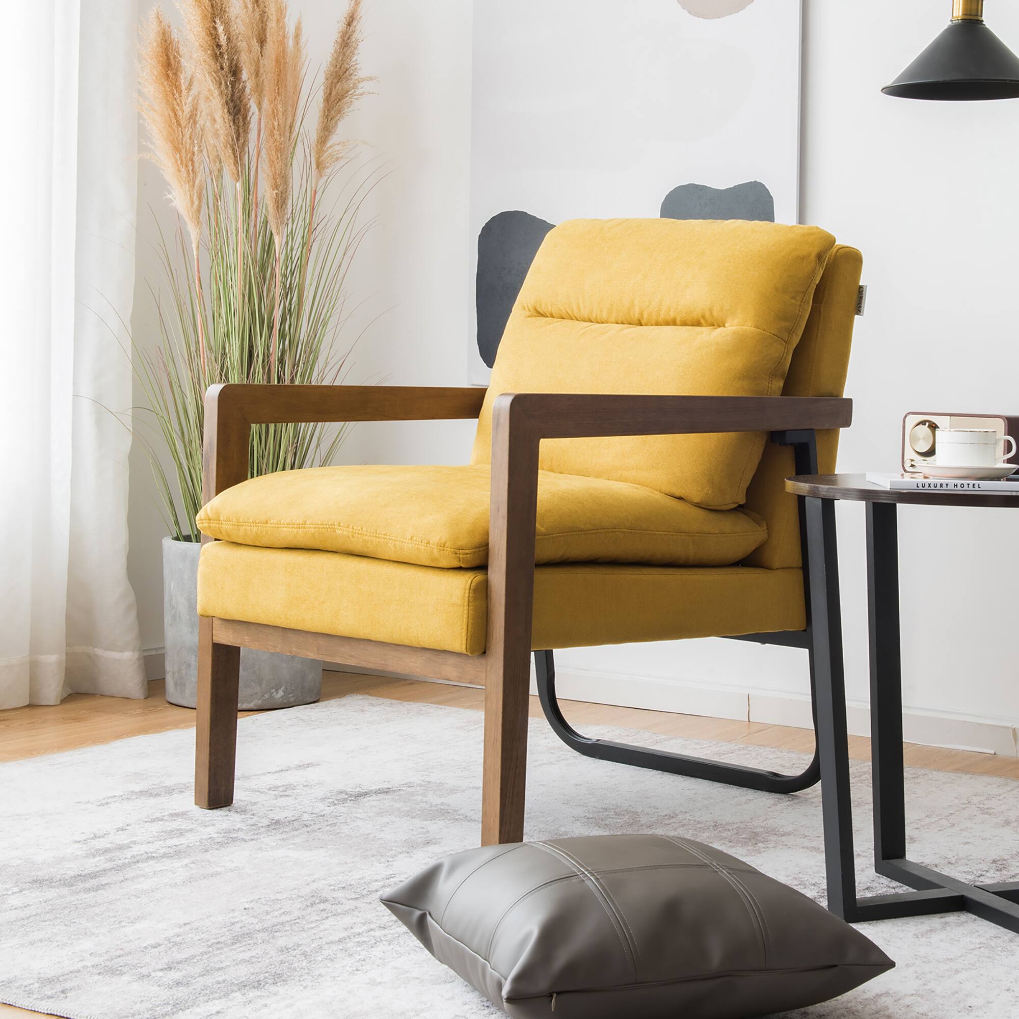 Alt View 2. Costway - Costway Modern Accent Armchair Lounge Chair w/ Rubber Wood Legs & Steel Bracket - Yellow.