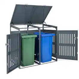 Costway - 44 CU.FT Outdoor Trash Can Storage Shed with Gas Struts, Shock Absorbers for 2 Bins - Dark Gray