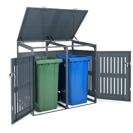 Front. Costway - Costway 44 CU.FT Outdoor Trash Can Storage Shed with Gas Struts, Shock Absorbers for 2 Bins - Dark Gray.