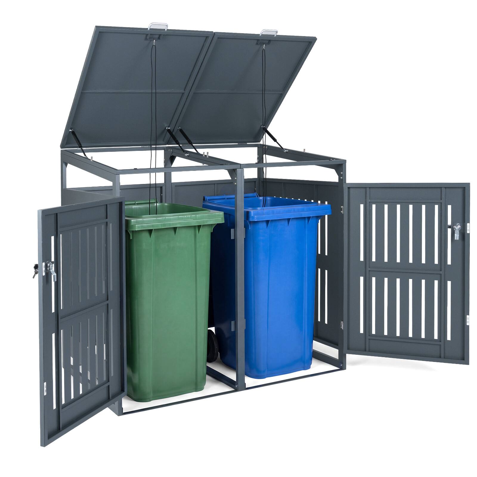 Front. Costway - Costway 44 CU.FT Outdoor Trash Can Storage Shed with Gas Struts, Shock Absorbers for 2 Bins - Dark Gray.