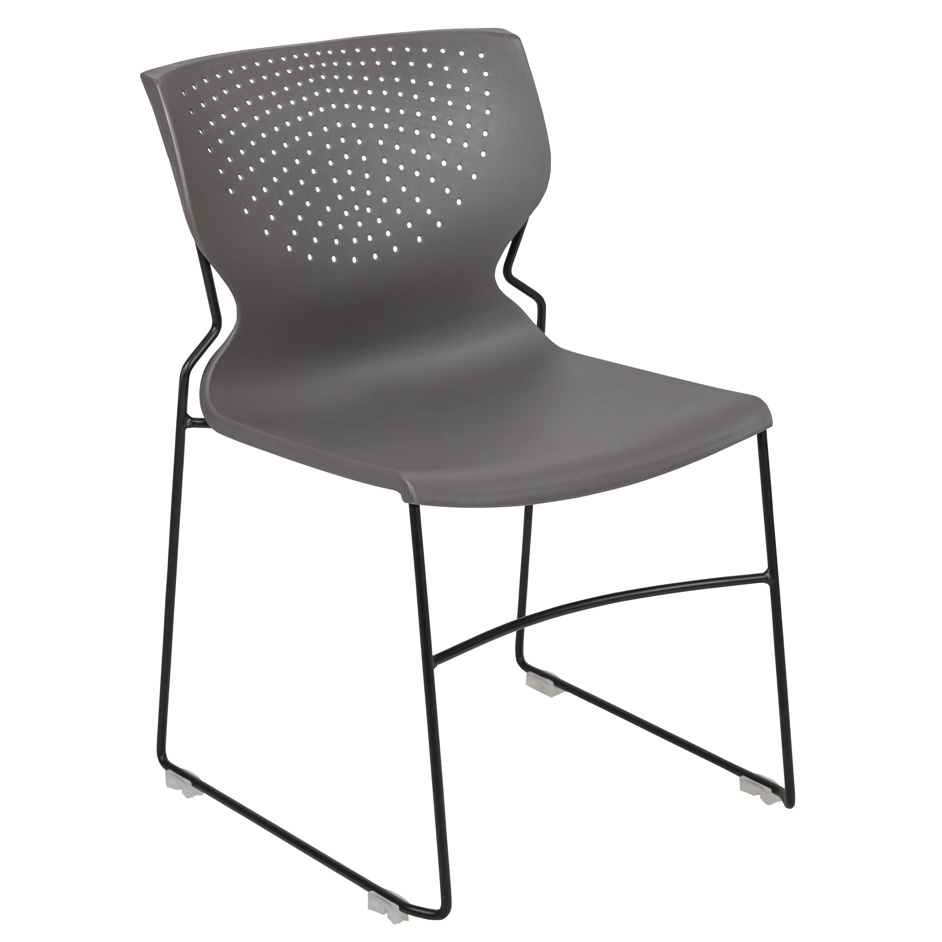 Front. Emma + Oliver - Home and Office Stack Chair with Lumbar Support and Metal Frame - Guest Chair - Gray.