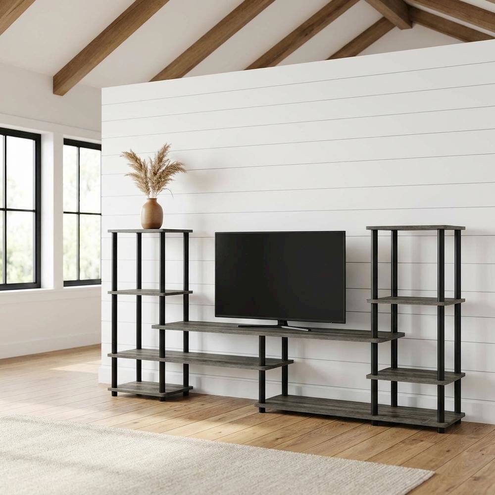 Angle. FurniFact - Modern Entertainment Center in French Oak Grey and Black with Spacious Storage - French Oak Grey.
