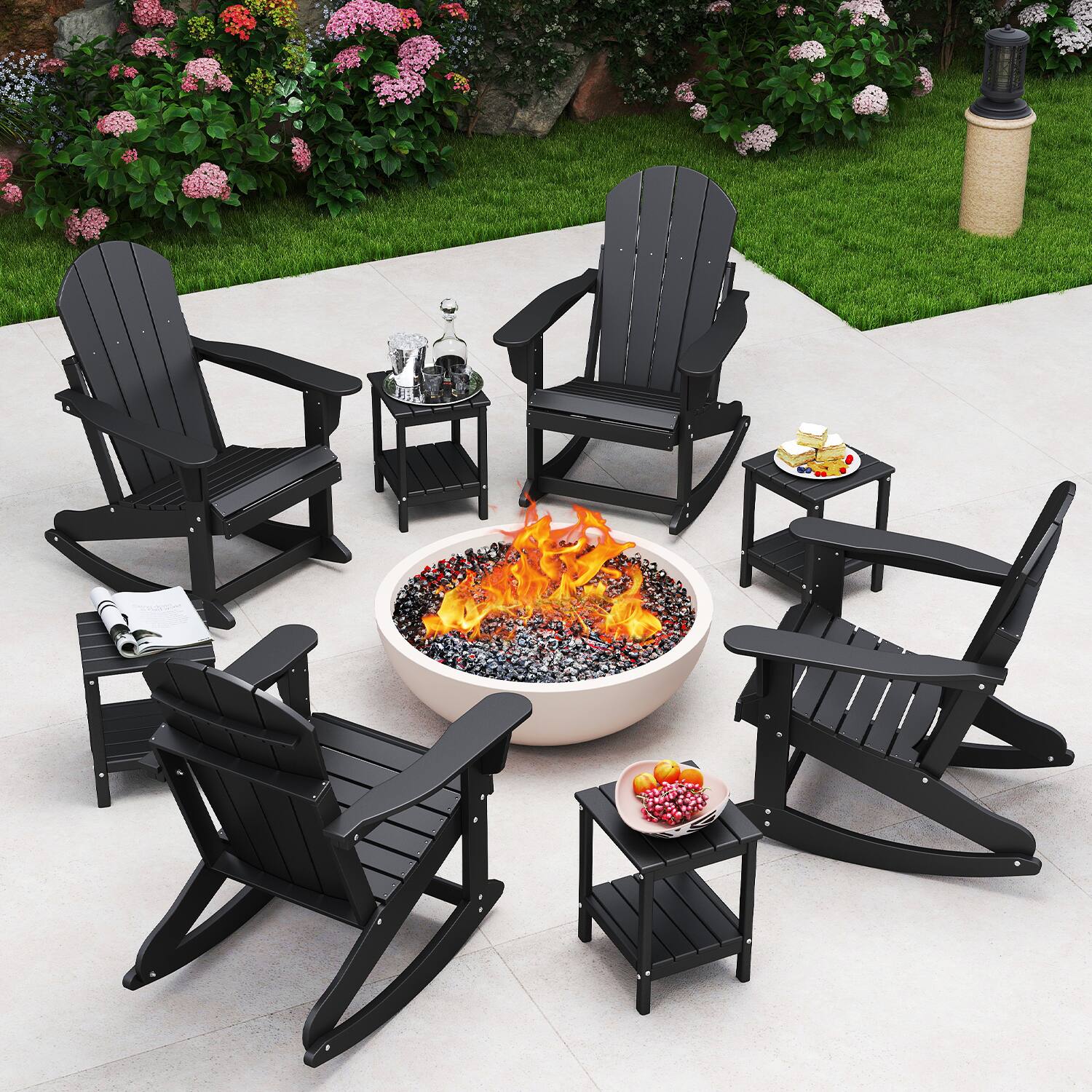 Alt View 2. FODINGHILL - Adirondack Rocking Chair, All weather Outdoor Chair for Patio & Garden - Black.