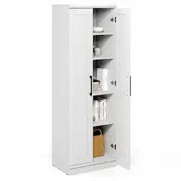 Furinno - Robin Multipurpose Storage Cabinet, Pantry Cabinet, Kitchen Cabinet with 2 Doors, 23W - White