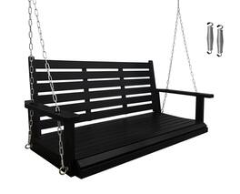 Fortune Candy - Wooden Porch Swing Bench with Hanging Chains & Springs for Outdoor Patio Garden Yard (2-Seater Extra Large) - Black