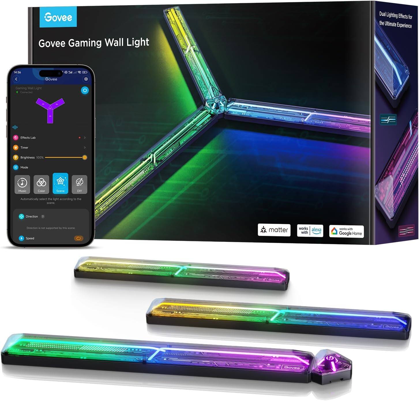 Govee - RGBIC Gaming Glide Wall Light, DIY Customized LED Lighting Effects, Work with Matter, Alexa and Google Assistant - ‎Black