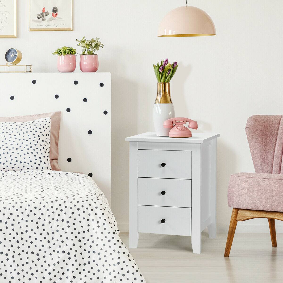 Alt View 12. Costway - Nightstand End Beside Table Drawers Modern Storage Bedroom Furniture - White.