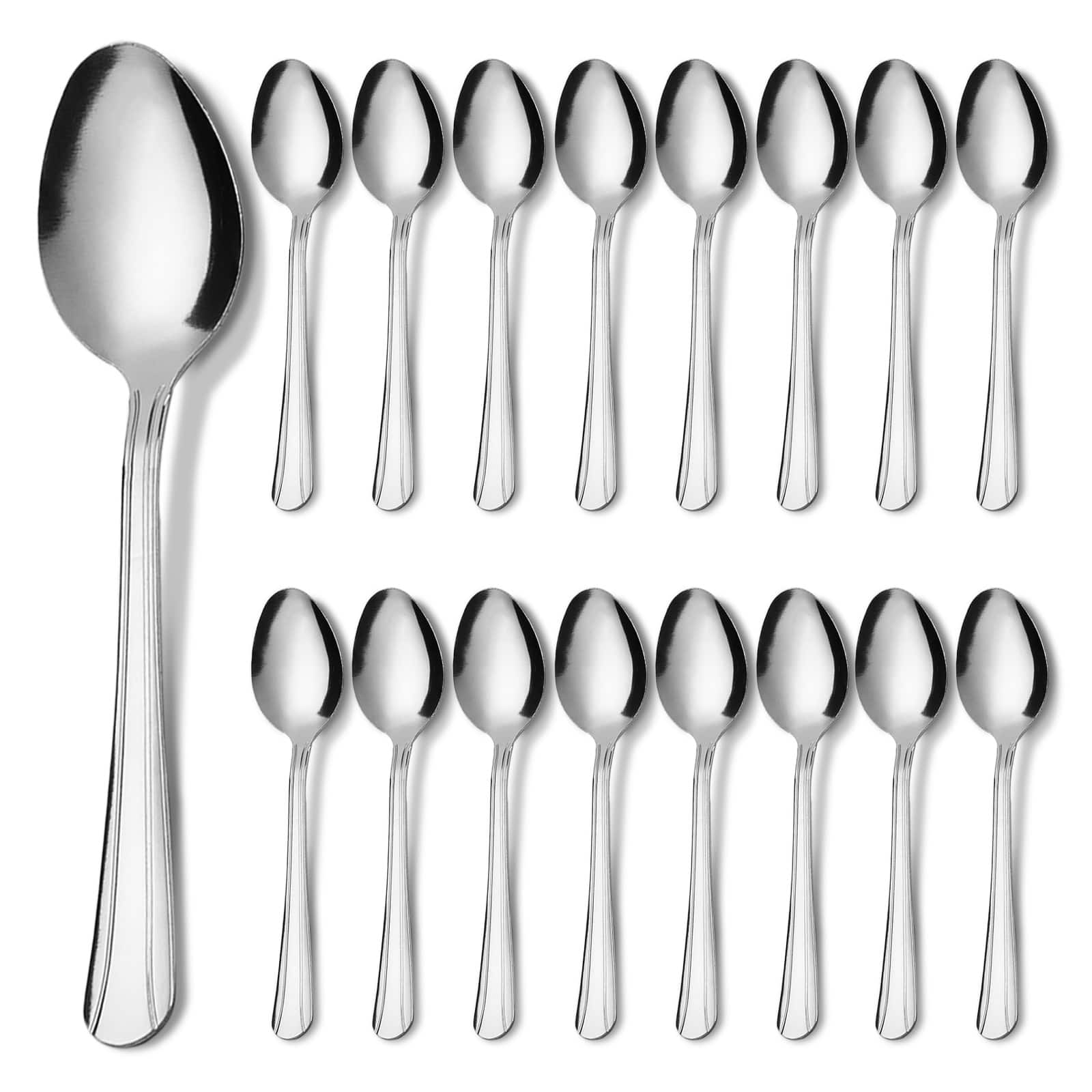 KOOMADE - Teaspoons, 16/36/60-Piece Stainless Steel Flatware Set, 5.9" Heavy Duty Silverware Spoons, Dishwasher Safe - Silver
