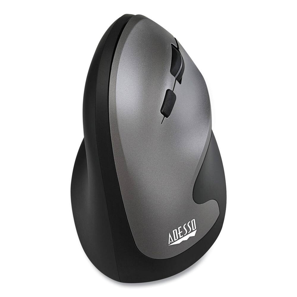 Angle. Adesso - Adesso Antimicrobial Wireless Vertical Ergonomic Mouse - Optical - Wireless - 30 ft - Radio Frequency - 2.40 GHz - Gray - Black.