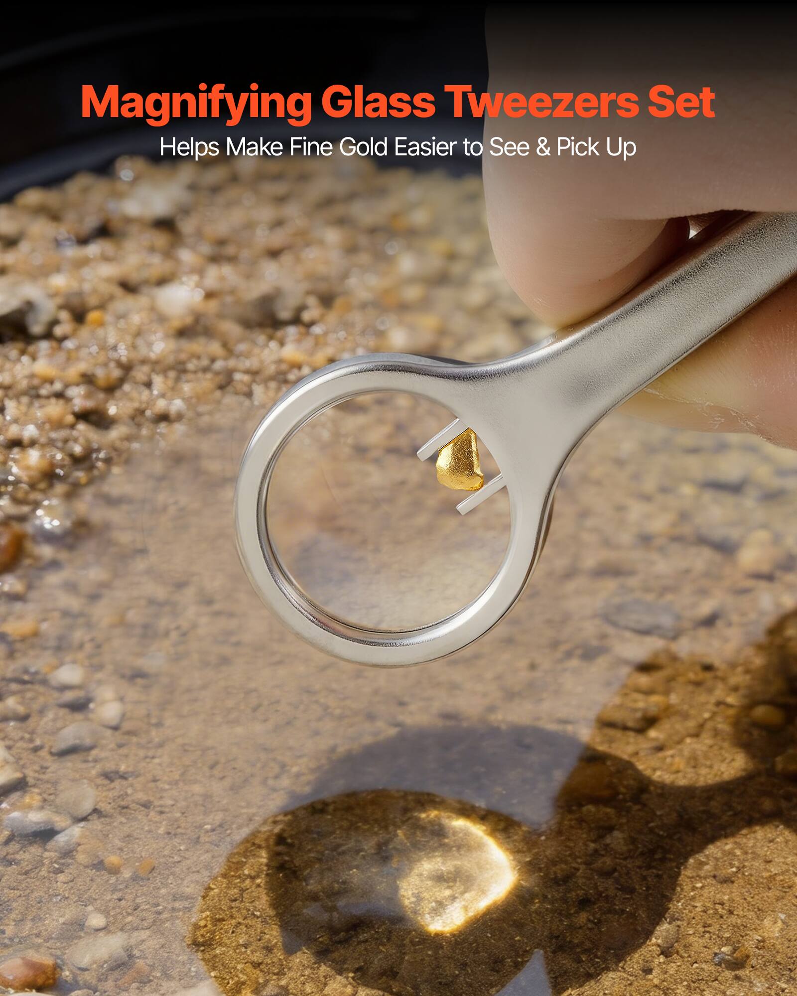 Magnifying Glass Tweezers Set  
Helps Make Fine Gold Easier to See & Pick Up