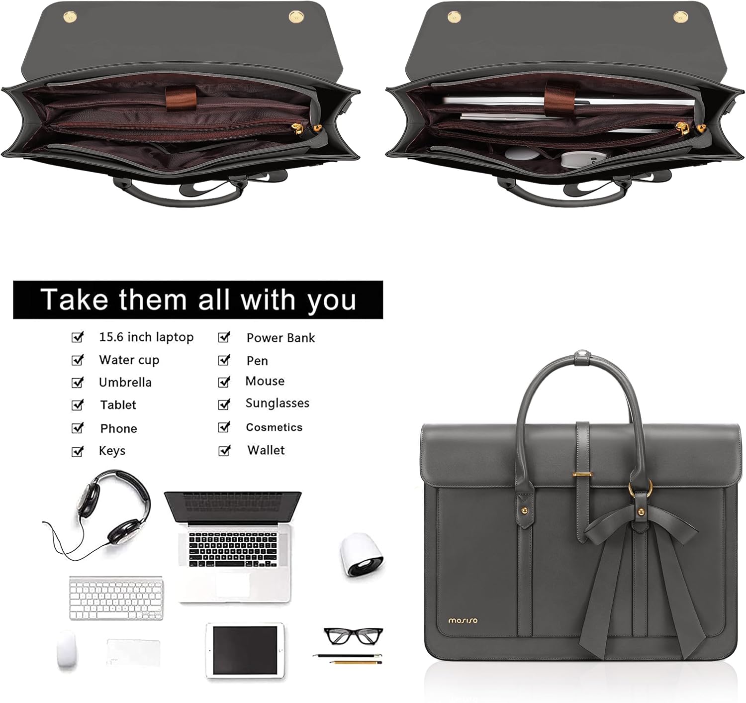 Take them all with you

- 15.6 inch laptop
- Power Bank
- Water cup
- Pen
- Umbrella
- Mouse
- Tablet
- Sunglasses
- Phone
- Cosmetics
- Keys
- Wallet