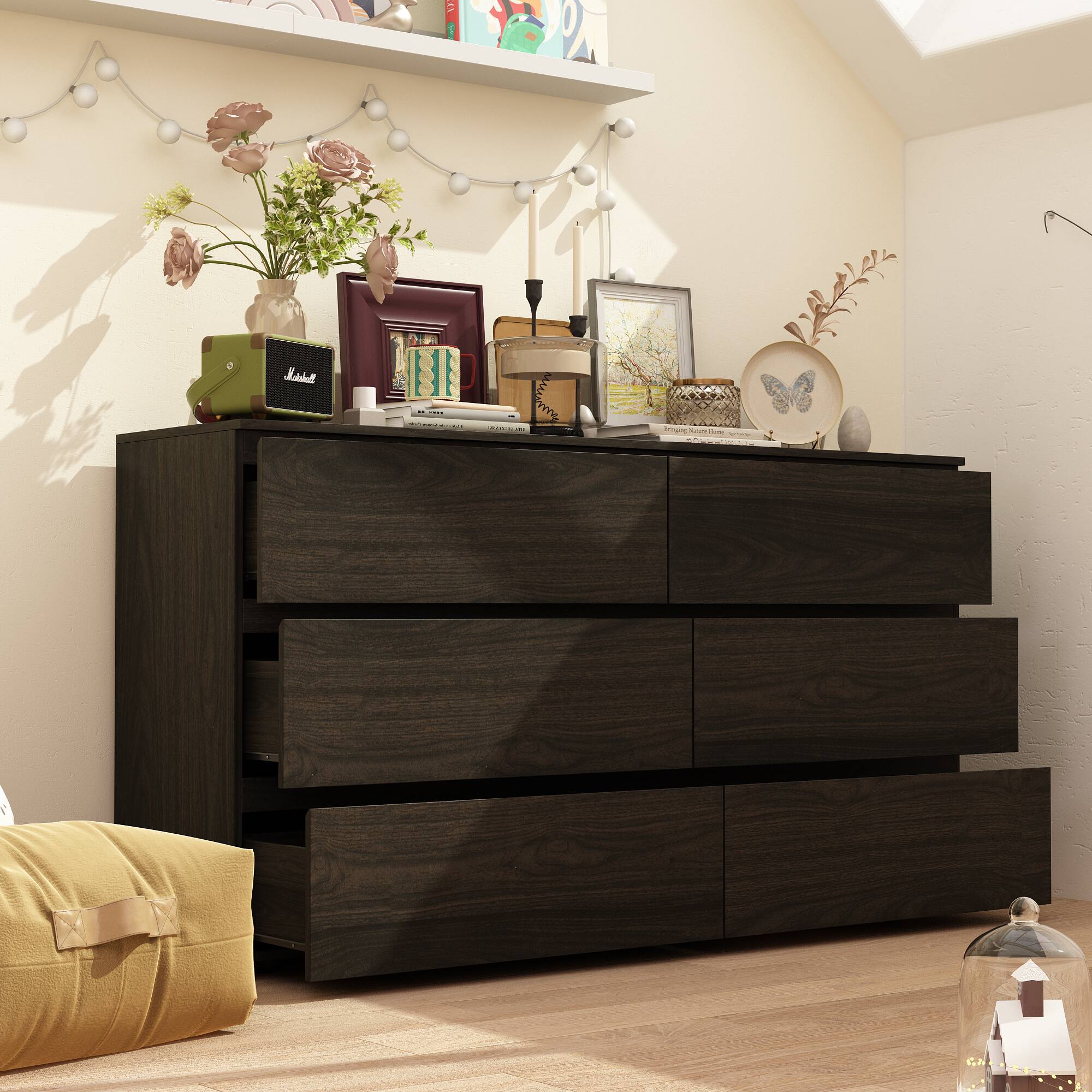 Alt View 9. FUFU & GAGA - FUFU&GAGA 6 - Drawer Horizontal Dresser – Brown, Stylish Bedroom & Living Room Organizer - Brown.