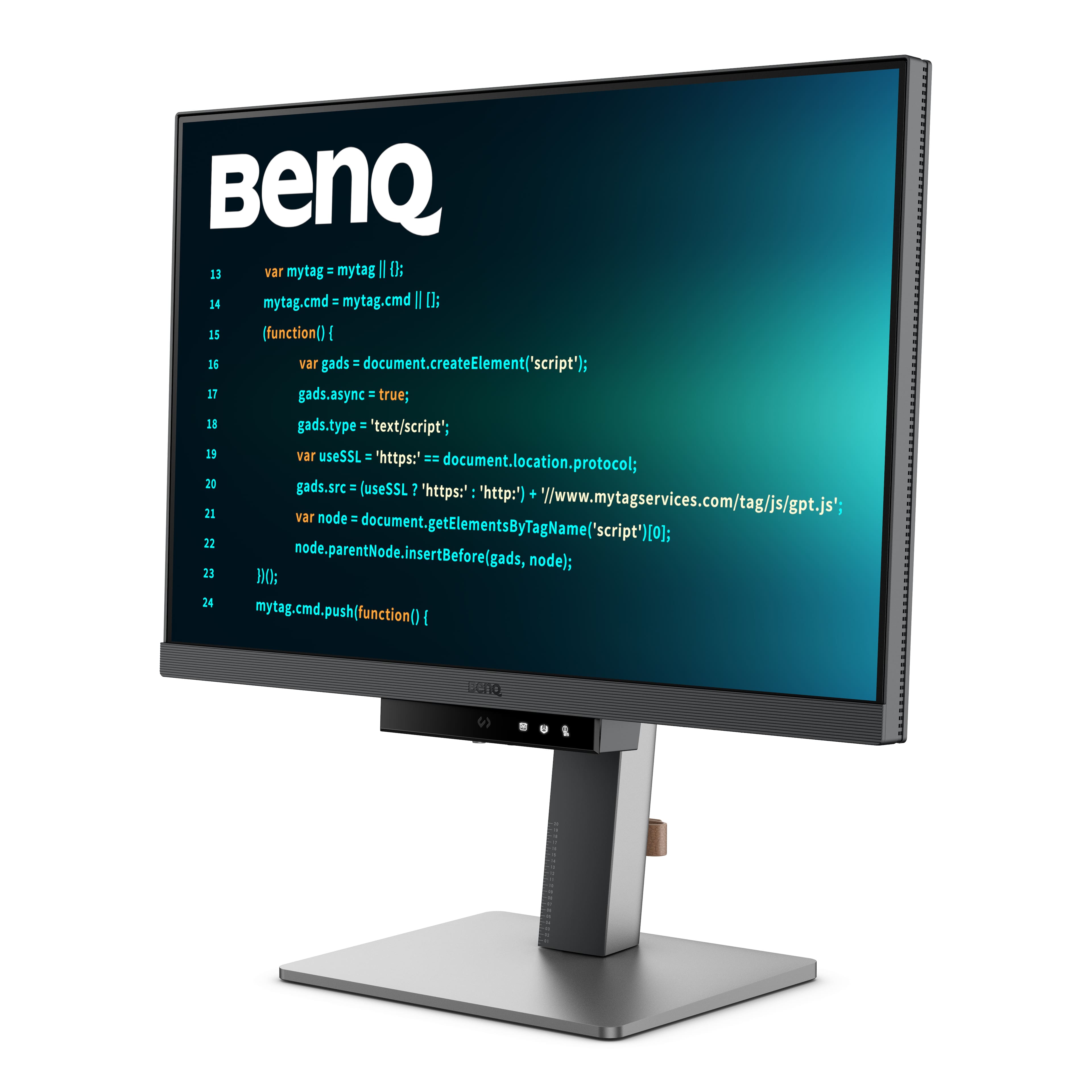 BenQ computer monitor displaying code.