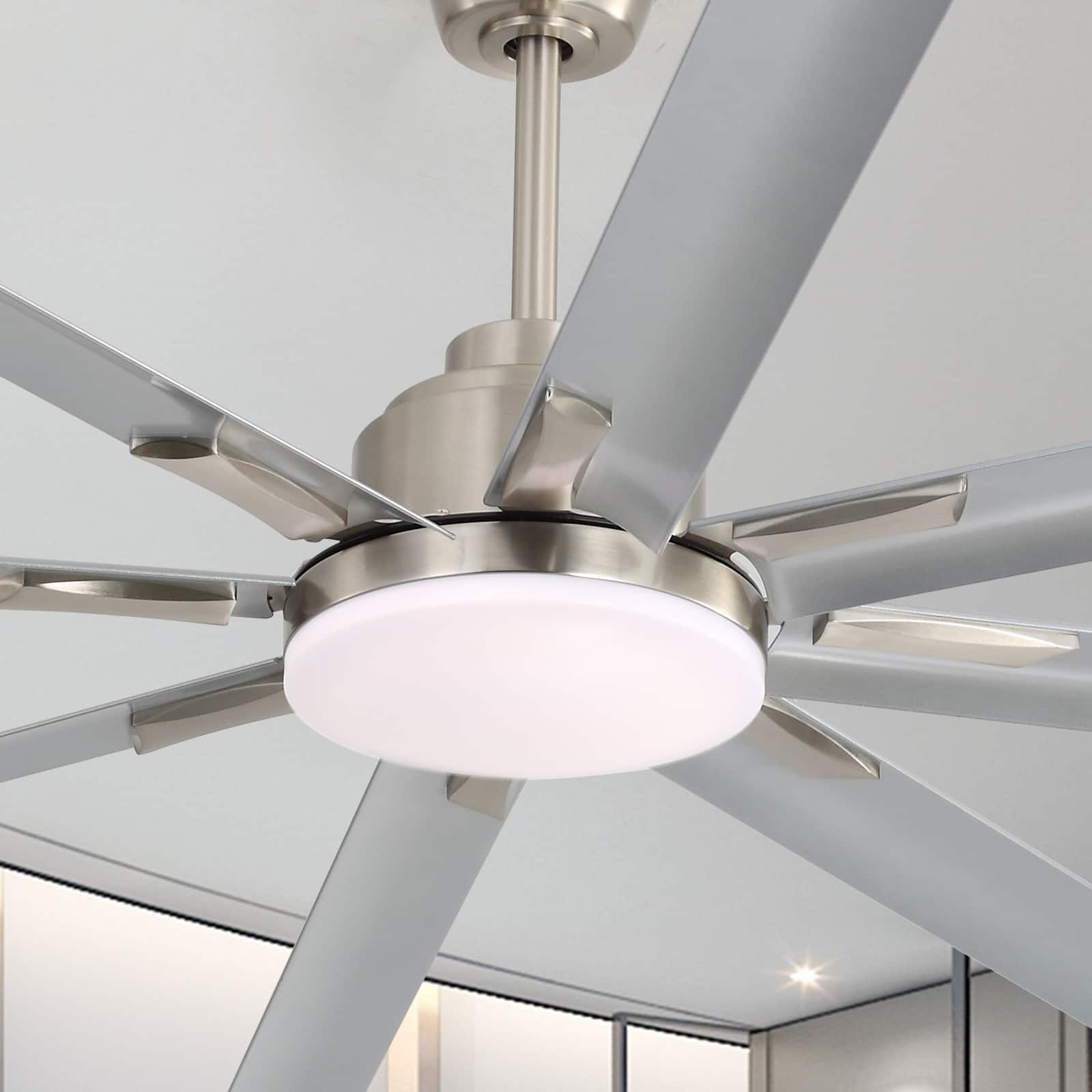 Front. Sofucor - Large Smart Ceiling Fan with Light, Indoor/Outdoor, Alexa/Google/App Control, 8 ABS Blades, Remote - Nickel-72inch.