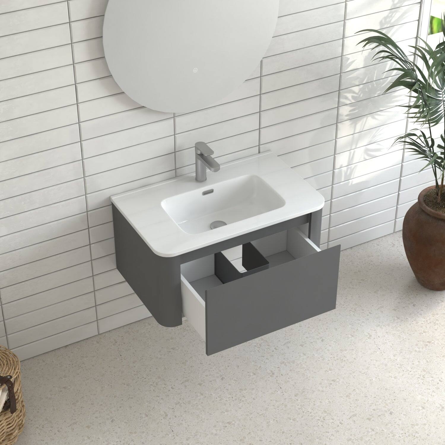 Alt View 6. Boyel Living - 30 in Grey Wall-Mounted Bathroom Vanity with Soft-Close Drawer Ceramic Integrated Basin PET Waterproof Finish - Gray.