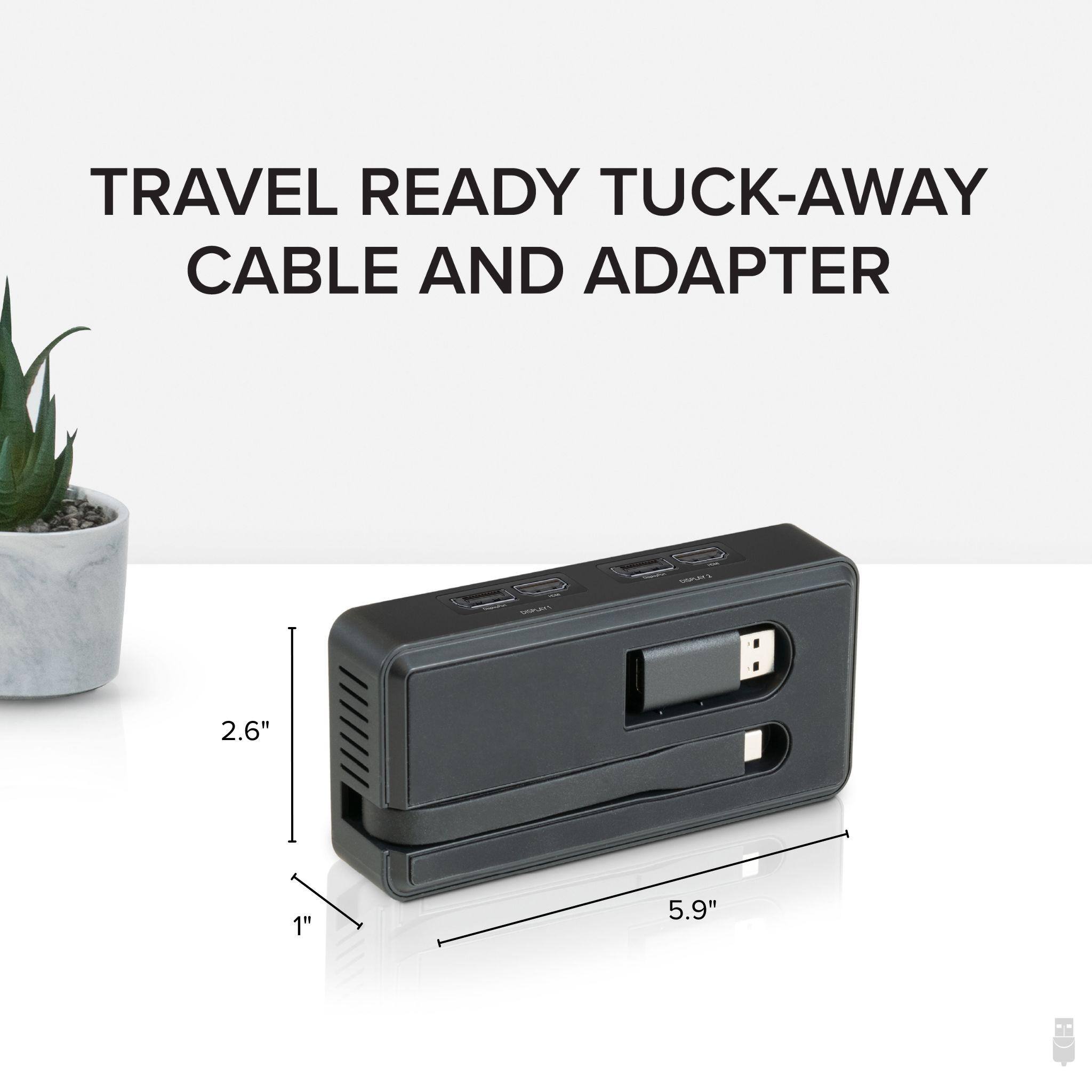 TRAVEL READY TUCK-AWAY CABLE AND ADAPTER

2.6" 1" 5.9"