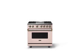 Viking - 36"W. Pro5S 5.6 Cu. Ft. Freestanding Self-Clean Sealed 4B Dual Fuel Convection Range/Grdl-Blush/Brushed Brass - Blush