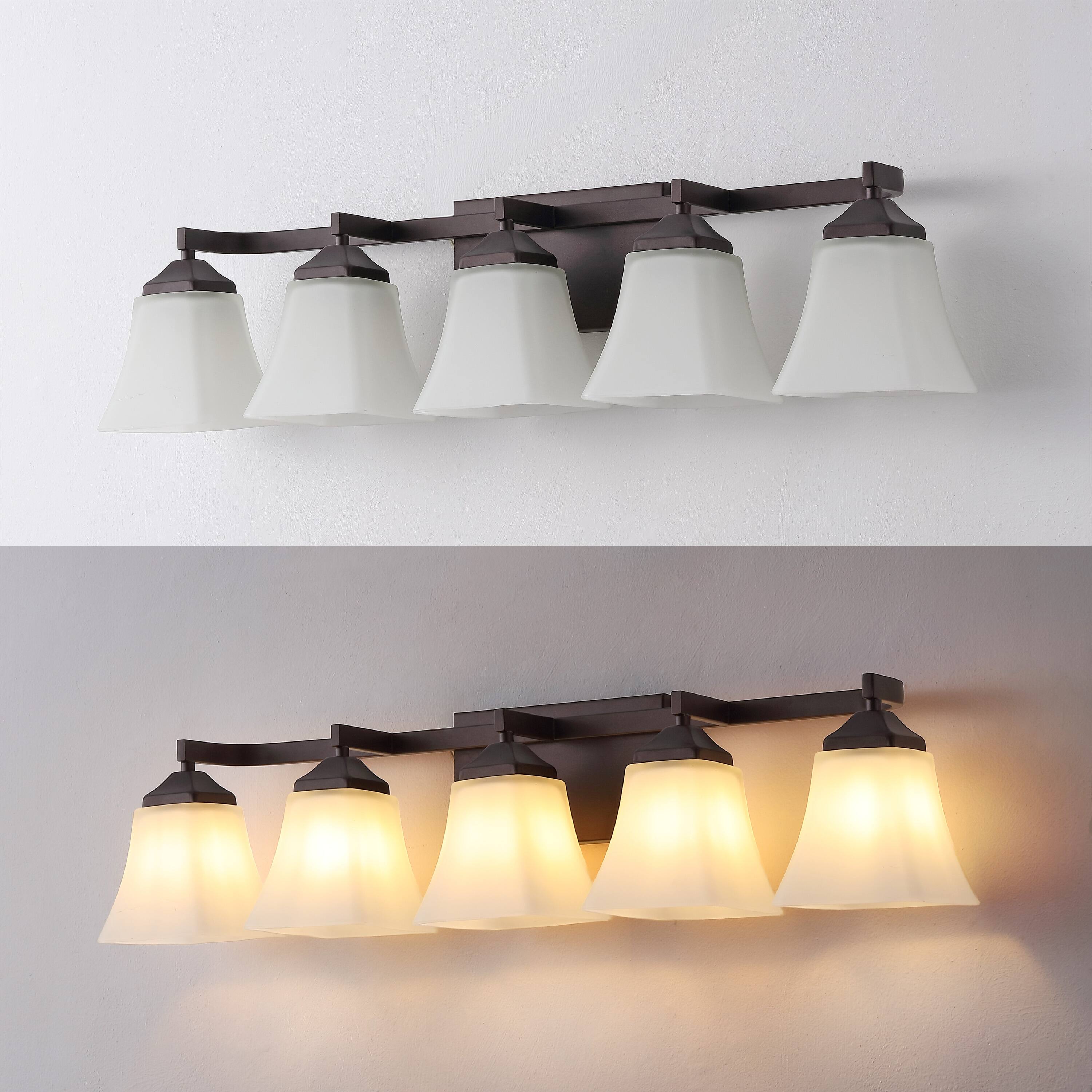 Alt View 3. Jonathan Y - Staunton 32.5" 5-Light Farmhouse Cottage Metal LED Vanity Light with Frosted Glass Shades, Oil Rubbed Bronze - Oil Rubbed Bronze.