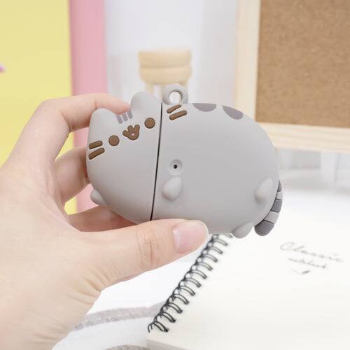 Alt View 2. iFace - Pusheen The Cat Cute Compatible with Apple AirPods 1 and 2 Generation - Silicone Figure Protective Case With Carabiner - Pusheen - Laying down (Multicolor).